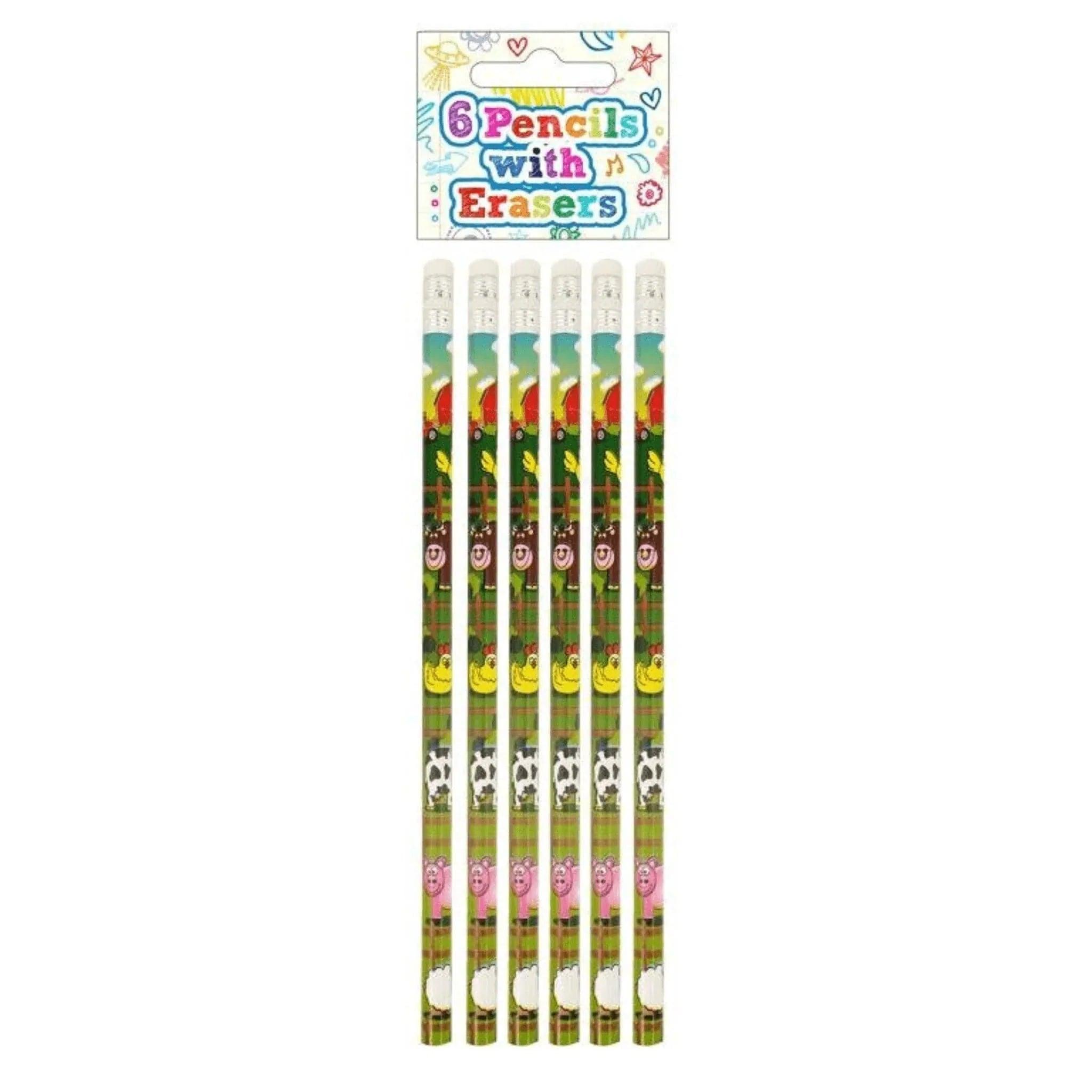 Farm Pencils with Erasers (6 pieces) - PoundToys